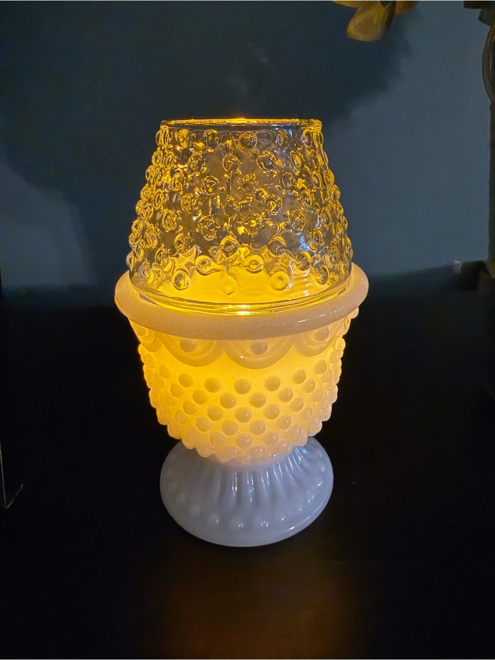 Vintage Avon Hobnail Milk Glass Fairy Lamp Patio Perfumed Candle Holder